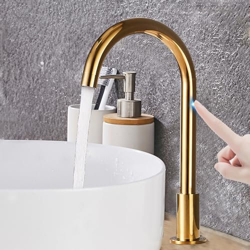Grifo con Sensor para Lavabo de Baño Grifo para Lavabo de Agua Caliente Y Fría Grifo Automático con Sensor Grifo Mezclador para Lavabo de Latón Funciona con Pilas Dorado B