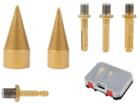 32/42/45/50mm Firewood Chop Wood Drill Bit Splitting Cone Log Splitter Firewood Split Drill Woodworking Wood Chopper Tools Cone case,bit all Wrench Splitting logs Cones Plastic shank Splitting