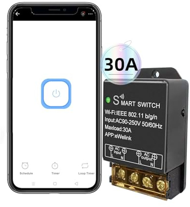 QIACHIP Ewelink Smart Relais WLAN Schalter 30A,Hochleistung Unterputz Lichtschalter Modul,APP Sprachsteuerung Timing-Funktion,kompatibel mit Alexa & Google Home