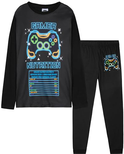 CityComfort Schlafanzug Jungen Lang Weich und Warm Pyjama Set mit Coolen Designs Gamer Lounge Wear Geschenke für Jungs Teens (11-12 Jahre, Mehrfarbig Gaming)
