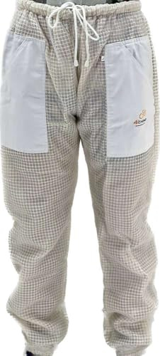 4BEE Imkerhose aus belüftetem Netz – Hose für Imker – Gummizug in der Taille und Kordelzug – Atmungsaktive Hose für heiße Tage bei der Arbeit mit Bienen - M Weiß