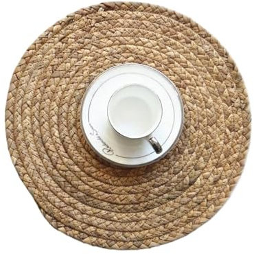 Woven Placemats，Placemats Woven Placemats Round Woven Placemats Rattan Placemats Natural Hand-Woven Water Hyacinth Placemats, Braided Wicker Table Mats for Table