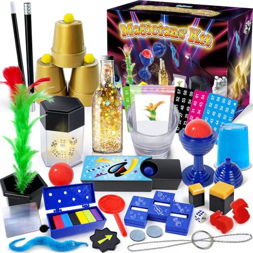 PATIFEED Zauberkasten, 50+ Zaubertricks für Kinder mit Anleitungen für Jeden Trick zum Ausführen, Zauberset für Mädchen Jungen Anfänger