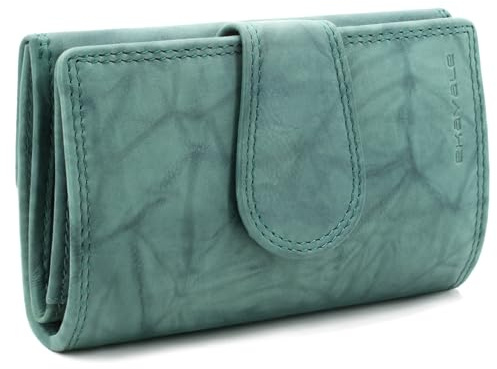 ekavale Damen Geldbörse aus Leder mit Druckknopf-Verschluss, RFID-Schutz, kompakt und praktisch (Antik-Seegrün)