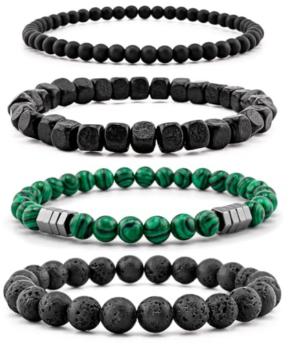 Lameybrt Herren Armband Set Multi - Tiger Eye/Matte Agat/Lava Rock Geschenke für Geburtstag/Jubiläum/Weihnachten