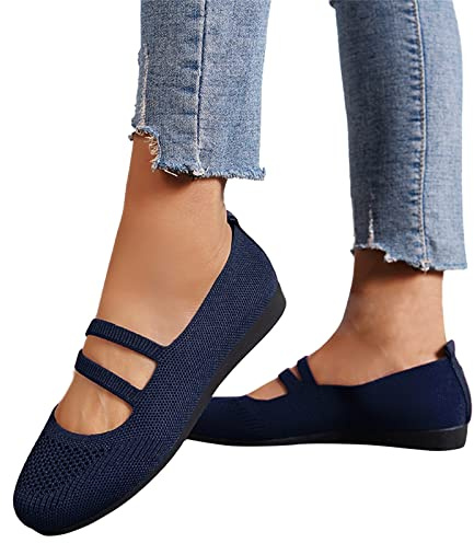 Ballet Flats, Ballerinas Damen Riemchen Sportlich Damenschuhe Sneaker Barfuss Flache Ballerina Schuhe Balerinaschuhe Elegant Super Weiche Und Bequeme Sommerschuhe, Dunkelblau, 42
