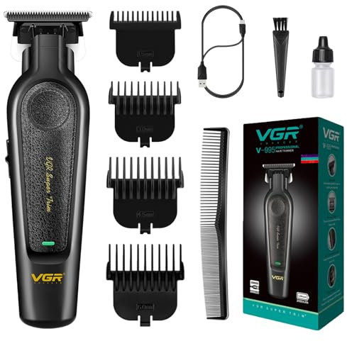 VGR 995 Tagliacapelli Professionale per Uomo, Tondeuse Zero Gap per Barberia, Tondeuse Senza Filo per Barba con 4 Pettini Guida, Tagliacapelli di Precisione, Ricarica USB-C