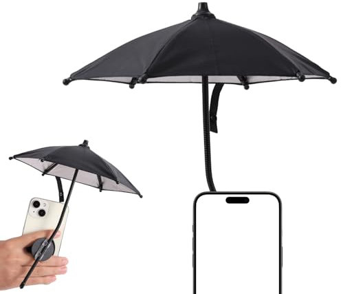 lasuroa Magnetic Smartphone Umbrella for Sun, Adjustable Cell Phone Sun Shade with Bendable Design Universal Outdoor Phone Sunshade Cover for Beach Outdoor (Black)