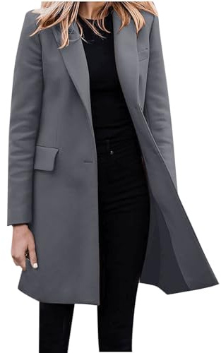 Hauts à manches longues pour femme - Trench long décontracté - Veste noire tendance pour femme - Manteau élégant pour l'hiver - Manteaux de marche grande taille pour, gris foncé, XL