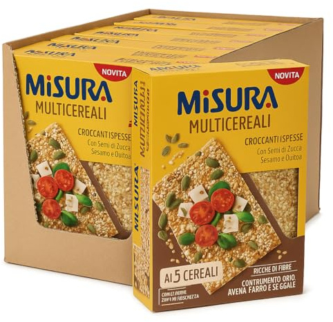 10 Confezioni Croccanti Multicereali 200g – Con 5 Cereali, Semi di Zucca, Sesamo e Quinoa, Ricchi di Fibre, Snack Spesso e Croccante, Senza Olio di Palma, Totale 2 kg