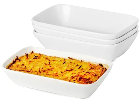 UIBFCWN 13.5oz Ceramic Baking Dish 4 Pack, 7×4.3x1.5 Inch Rectangle Baking Dish Individual Portion Baking Pan for Oven Microwave Air Fryer Toaster Oven, Small Oven to Table Baking Dish - 400ML