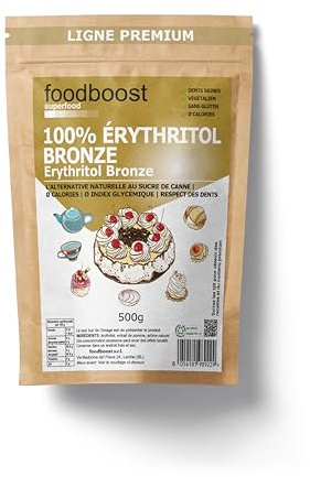 Eritritol Premium foodboost, sustituto del azúcar moreno, caramelización mejorada, 100% de poder edulcorante apto para diabéticos y dietas bajas en calorías o equilibradas - contra la caries