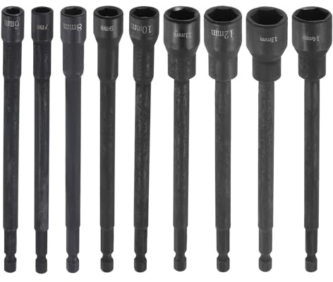sourcing map 9 punte per trapano da 6,7,8,9,10,11,12,13,14 mm, codolo esagonale da 1/4, 150 mm, extra lunghe, magnetiche, a 6 punti, cambio rapido, in acciaio al cromo vanadio, set per bulloni