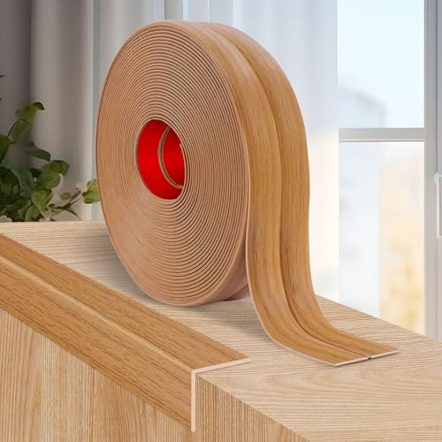 Moulure murale adhesive plinthe souple moulure decorative corniere PVC baguette de finition protection angle mural (4cm×3m, Grain de bois jaune)