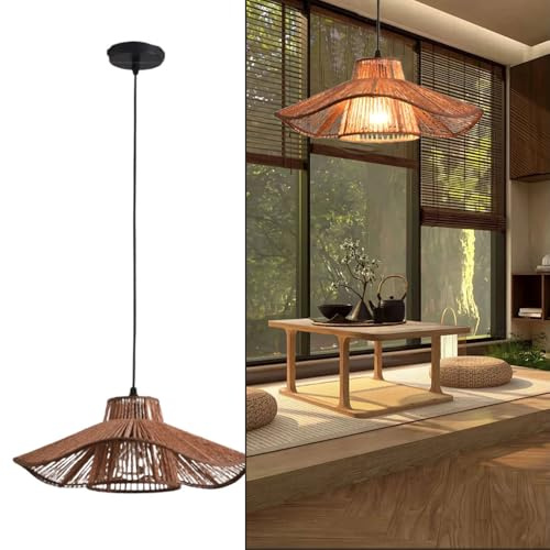 Kikioo Lampadari bohémien per sala da pranzo, lampadario in rattan intrecciato E27, lampadario in corda intrecciata a mano, lampadari a sospensione in stile fattoria per sala da tè, ristorante, soggio