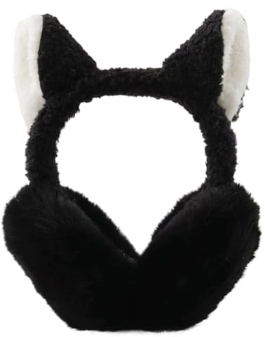 Koctaup Cute Cat Ears Earmuff, Plush Winter Warm Ear Muff Outdoors Foldable Headband Earmuffs for Women Kids Girls (Style 2-Black)