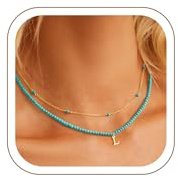 Turandoss Collana da donna con lettere turchesi – Delicata collana placcata in oro 14 carati con ciondolo, lettera iniziale A-Z, gioielli alla moda, regalo per donne e ragazze, turchese