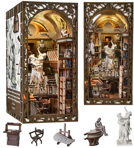 MiniCity Book Nook 3D-byggsats i miniatyr för dockhus med LED-ljus och dammskydd – Bernini's Workshop
