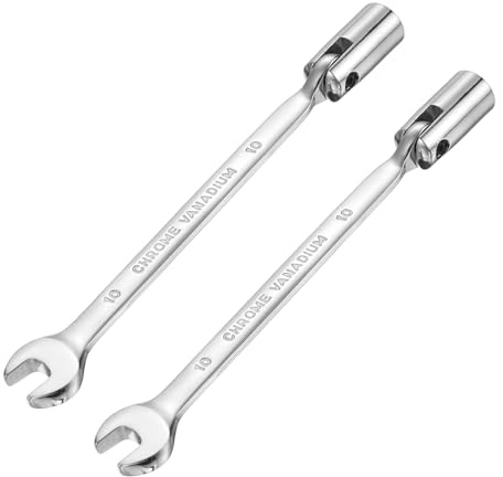sourcing map 2 Pcs 10mm Swivel Head Socket Combination Spanner Wrench CR-V Steel Rotary Torx Socket Head Open End Wrenches Spanner Mirror Polishing for Auto Car Repairing