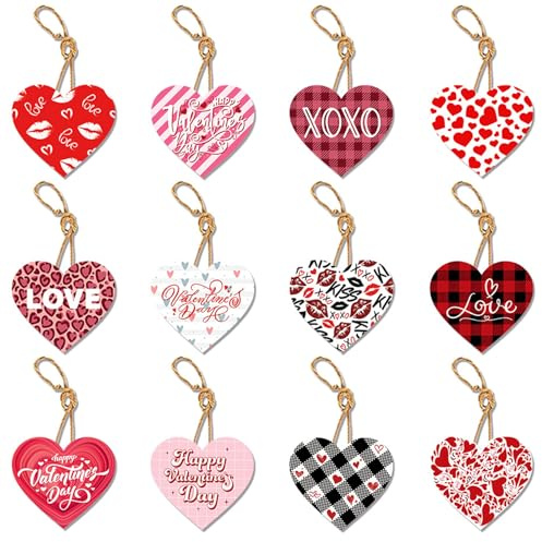 Gleemix 12 Stück Herz Geschenkanhänger Valentinstag, Kraftpapier Anhänger, Valentinsanhänger, Geschenk Anhänger, mit 12 Stück Jute Schnur, Etiketten Valentinstag für Geschenke, Präsentieren Dekoration