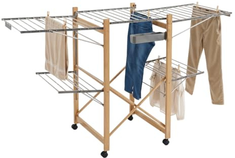 Mottiwood Stendibiancheria Pieghevole XXL, 4 Ali Laterali, Maxi Stendino Richiudibile e Salvaspazio, 25Kg Bucato, Stendi Biancheria Interno ed Esterno, 176 x 60 x 104 h cm, 4 Ruote Girevoli