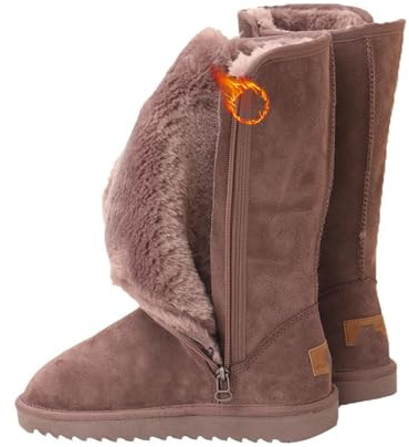 POIOZXD Bottes de neige chaudes pour femme avec semelle épaisse et doublure en fourrure - Bout rond - Imperméables - Confortables pour l'extérieur, gris, 39.5 EU