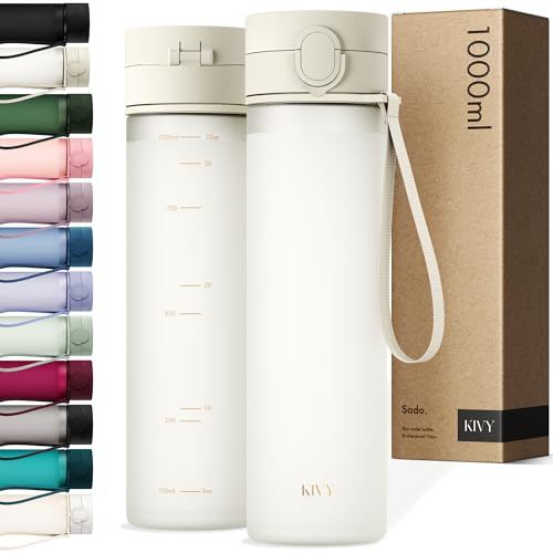 KIVY Tritan Trinkflasche 1l - Kohlensäure geeignet & Auslaufsicher - Für Sport, Schule & Büro - Sport Trinkflasche Gym - Wasserflasche Sprudel geeignet - Sportflasche 1 Liter - BPA Frei