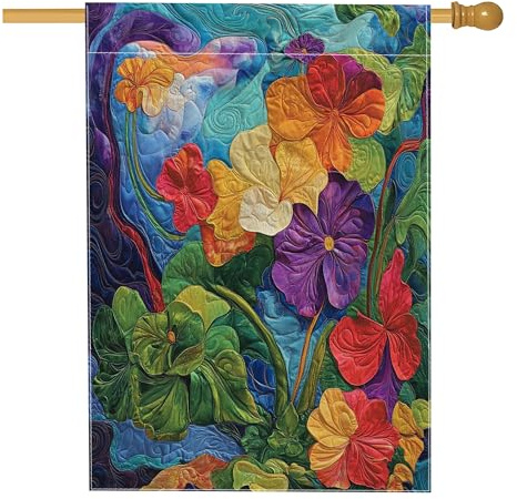 Bandera de geranio de primavera de 28 x 40 pulgadas, doble cara para decoración exterior, estilo floral, bandera de lona para patio delantero, diseño estético fresco al aire libre, bandera de césped