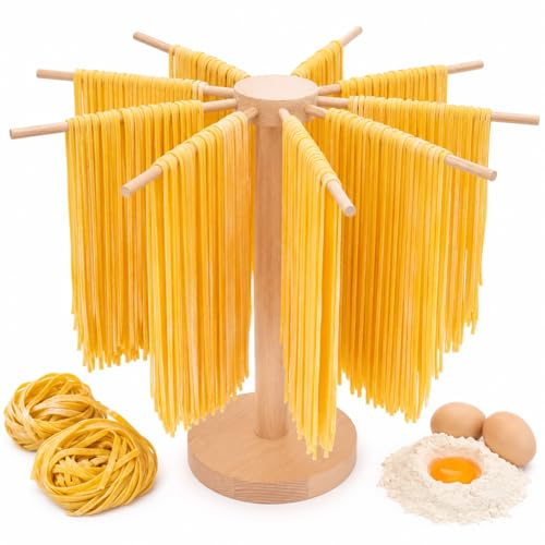 Eyoulife Secador de pasta plegable de madera, 40 cm, con 9 brazos extraíbles, soporte para secadora de pasta de hasta 4,5 kg, soporte para pasta para secar, plegable para secar pasta, hecho en casa