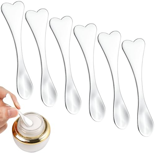 6Pcs Mini Metal Makeup Spatula Facial Massage Scoop Heart-shaped Skincare Spatula Silver Cream Dig Beauty Spoons Reusable Cosmetic Applicator