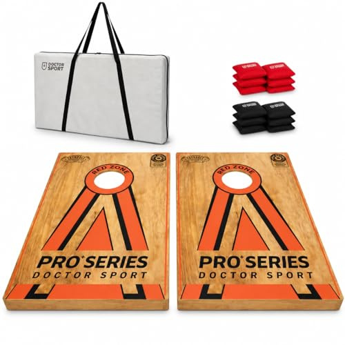 Doctor Sport Cornhole Pro Set 90×60 cm, 14 kg, 2 Bretts, Echtholz | Double Set, 8 Bean Bags Tragetasche