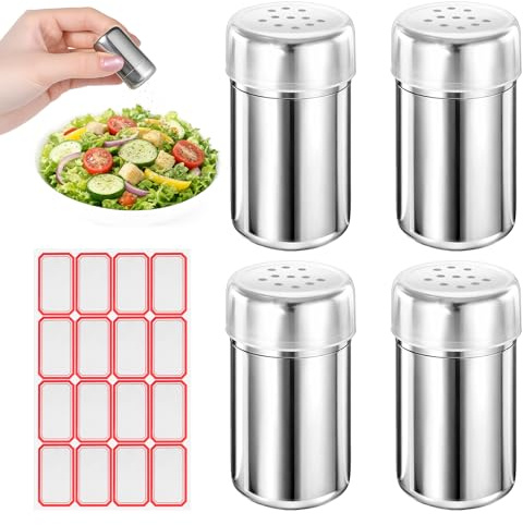 4 Stück Mini Salzstreuer für Unterwegs, 15ml Edelstahl Salzstreuer Klein mit Deckel Gewürzstreuer Camping Salz und Pfefferstreuer Geeignet für Camping Restaurants und Grill im Freien (4 S-Loch)