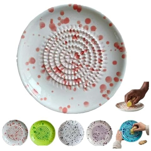 Ceramic Garlic Grater Plate, Ginger Grinder & Garlic Mincer with Raised Teeth, Multi-Function Manual Grater for Ginger, Vegetables, Fruit & Spices