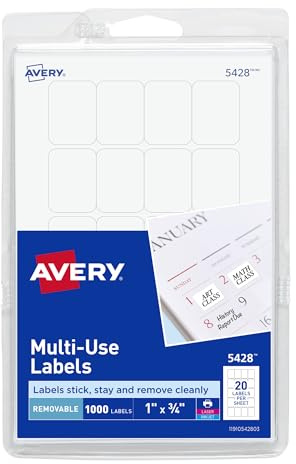 Avery Self-Adhesive Removable Labels, 0.75 x 1 Inches, White, 1000 per Pack (05428)
