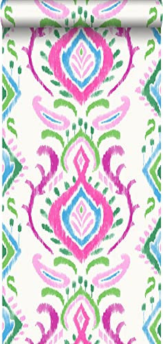 papier peint baroque vert et rose 53 cm x 10.05 m - ESTAhome