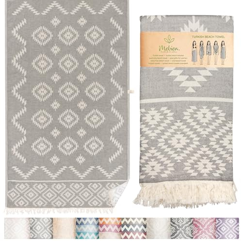 Mebien touche de la nature Premium Turkish Beach Towel – 35x67 Lightweight Quick Dry Towel – 100% Cotton Sand-Free Turkish Towels – Vintage Dark Grey