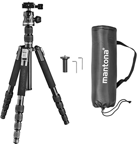 Mantona DSLM Travel Evolution 224 Travel Evolution 224 Trépied de Voyage léger avec rotule panoramique à 360° entièrement équipée, Fixations Fliplock en Aluminium compatibles avec Arca-Swiss (Travel