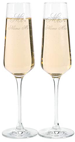 Leonardo 2 Puccini Sektgläser zur Hochzeit mit Gravur - Mr. & Mrs. - mit dem gemeinsamen Familiennamen