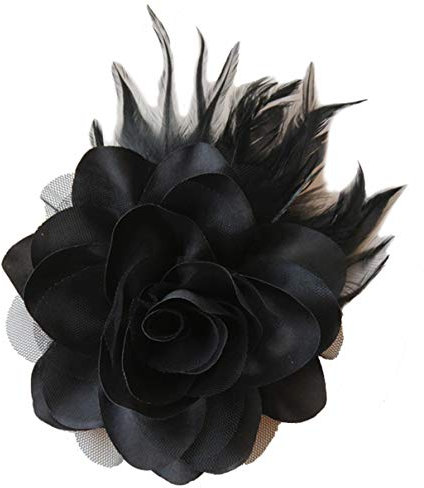 Cheerlife Ansteckrose Haarblume mit Schnabelspange Haarklipp Haarschmuck Haarspangen Ansteckblume Brosche für Frauen Herren Schwarz