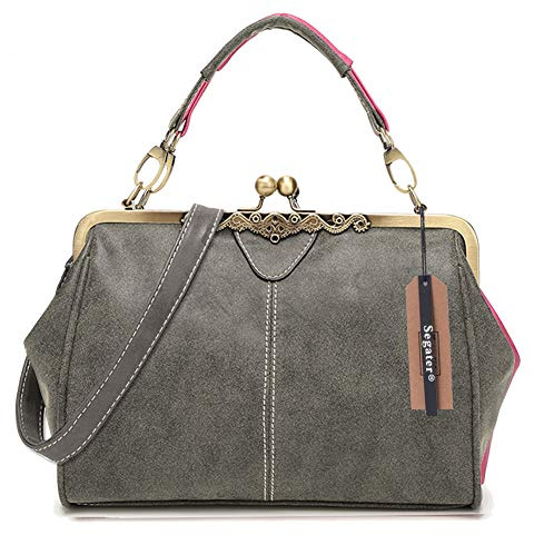 Segater® Frauen-Weinlese-kleine Retro- Handtaschen Kiss Lock Crossbody Handtasche Umhängetasche aus mattiertem Leder