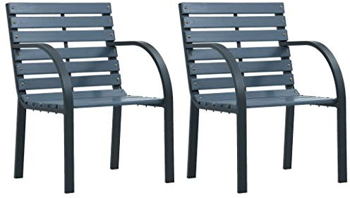 Tidyard Trädgårdsstolar 2 st. stolar regissiga stolar trädgårdsstol 56 x 82 x 61 cm, balkongstol trädgårdsstol 2-delat set utomhus terrass matstol, trä stålram grå yta, grå
