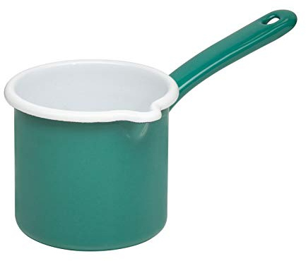 Riess, 0285-111, Schnabeltopf mit Stiel Ø 12cm, NATURE GREEN DARK, Emaille, Vol. (rec.): 1,0 Liter, Made in Österreich, LBH: 25,1x15,1x13,3cm, 0,495kg, Induktionskocher kompatibel, Gasherd geeignet
