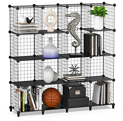 HOMIDEC 16 Cube Wire Storage Shelves, Multifunctional DIY Wire Fence Wardrobe Closet Cabinet Bookcase Bookshelf Perfect for Office/Livingroom/kitchen/Bathroom