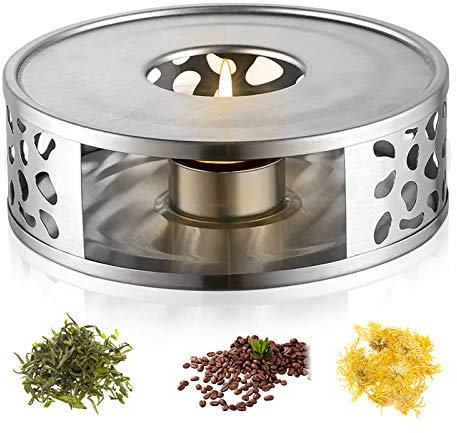 FOXNSK Teapot Warmer with Hollow Frame Design Candle Holder Stainless Steel Coffee Warmer Base for Glass Teapot and Other Heatproof Dish Warming Use