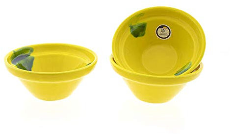 CERÁMICA RAMBLEÑA | Pack x3 Lebrillo de Barro Decorado Amarillo rústico | Cuencos de Aperitivo | Cuencos Desayuno | Cuencos cerámica | 100% Decorados a Mano | 15x15x6 cm
