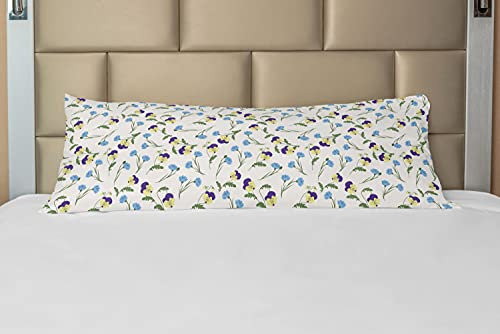 ABAKUHAUS Stiefmütterchen Körper Kissenbezug mit Reißverschluss, Blühend Cornflower Botanik, Deko-Akzent Langer Kissenbezug, 53 x 137 cm, Pale Eggshell und Multicolor