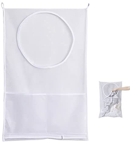 Spldsun Sacco da Lavanderia A Muro，Portabiancheria Salvaspazio，Cesto Biancheria Sporcada Pieghevole, Con Ganci Per Bagni, Camere da Letto E Dormitori (Bianco)