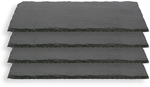 Plato Llano de Pizarra Natural, Fuentes de Cocina, Platos para Sushi, Plato de Pizarra, Bandejas para Servir Alimentos Quesos, Tapas Sushi, Negro, Tablas de Piedra 30 x 11 x 0,6 cm, 4 Unidades