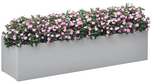 Outsunny Blumenkasten Pflanzkübel mit Entwässerungsloch Grau 91 x 22 x 22cm | Kräuterkübel, Blumentopf, Pflanzkasten, Pflanzgefäß aus Stahl, für Balkon, Terrasse