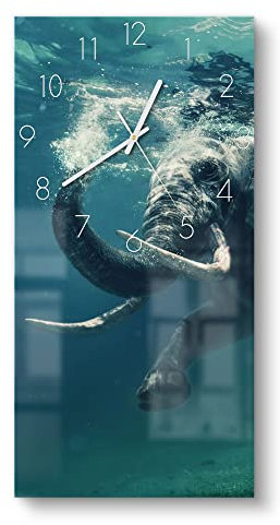 DEQORI Glasuhr | horizontal 30x60 cm | Motiv Schwimmender Elefant | große XXL Design Uhr aus Glas | leise Wanduhr für Wohnzimmer & Küche | moderne Hingucker Uhr für die Wand